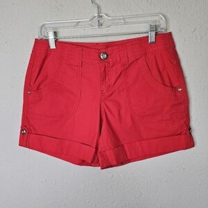 INC International Concepts Chino Shorts Womens 4 Red Button Bling Jewel Low Rise